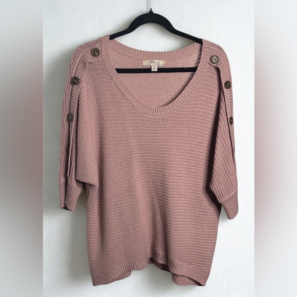 Misia Sweaters - Misia Dusty Pink V-Neck Sweater with Button Accents